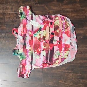 ASKARI collection Beverly watercolor print top XS cold shoulder side slit blouse